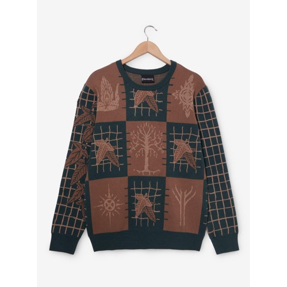 Lord of the Rings BoxLunch Mens Small Icon Green Brown Knit Sweater‎ LOTR RARE